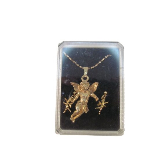 Cherub Angel Pendant Necklace and Matching Pierced Earring Set - Picture 10 of 10